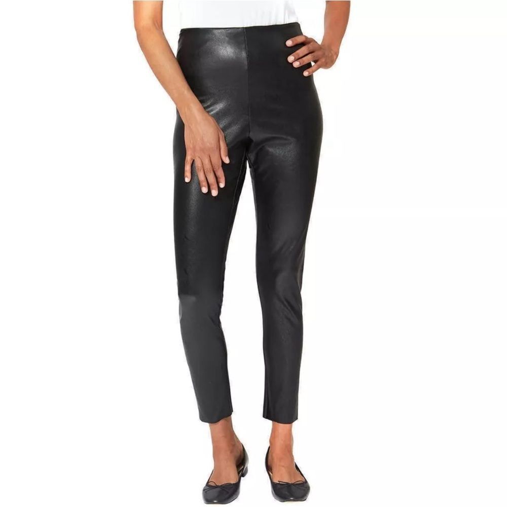Mario Serrani pull on black faux leather pants size large NWT